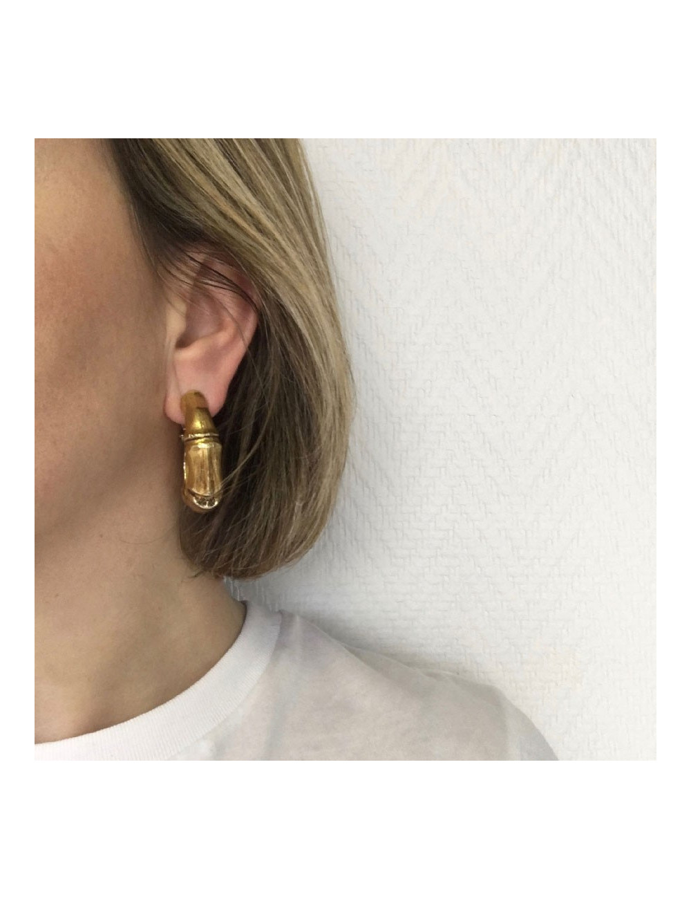 Boucles d'oreille clips YSL YVES SAINT LAURENT créoles bambou dorés