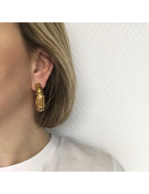 Boucles d'oreille clips YSL YVES SAINT LAURENT créoles bambou dorés