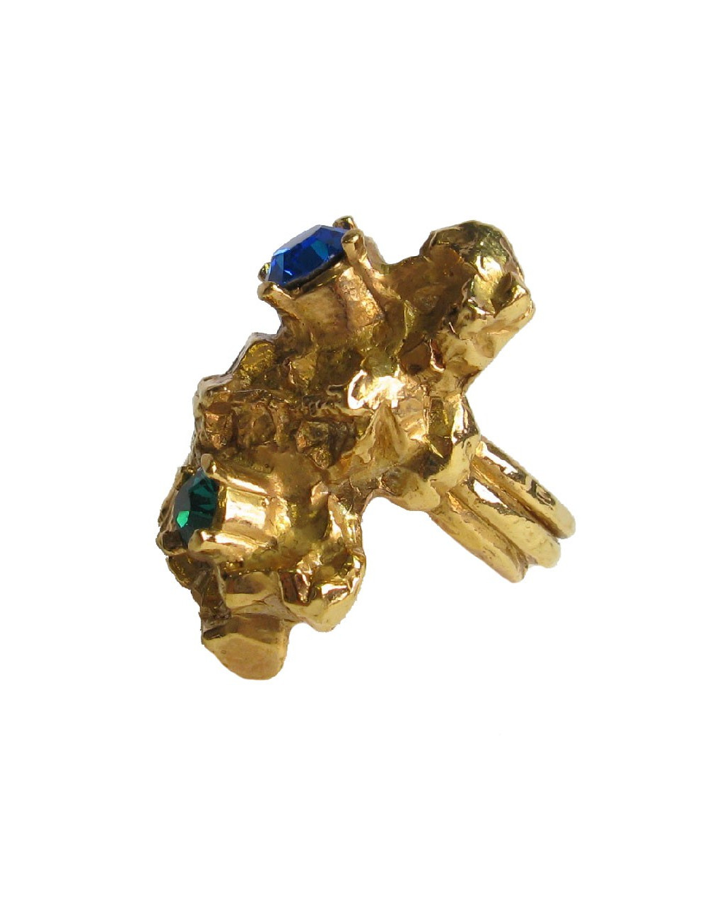 YSL YVES SAINT LAURENT ring in gilt metal and multicolored fantasy stones