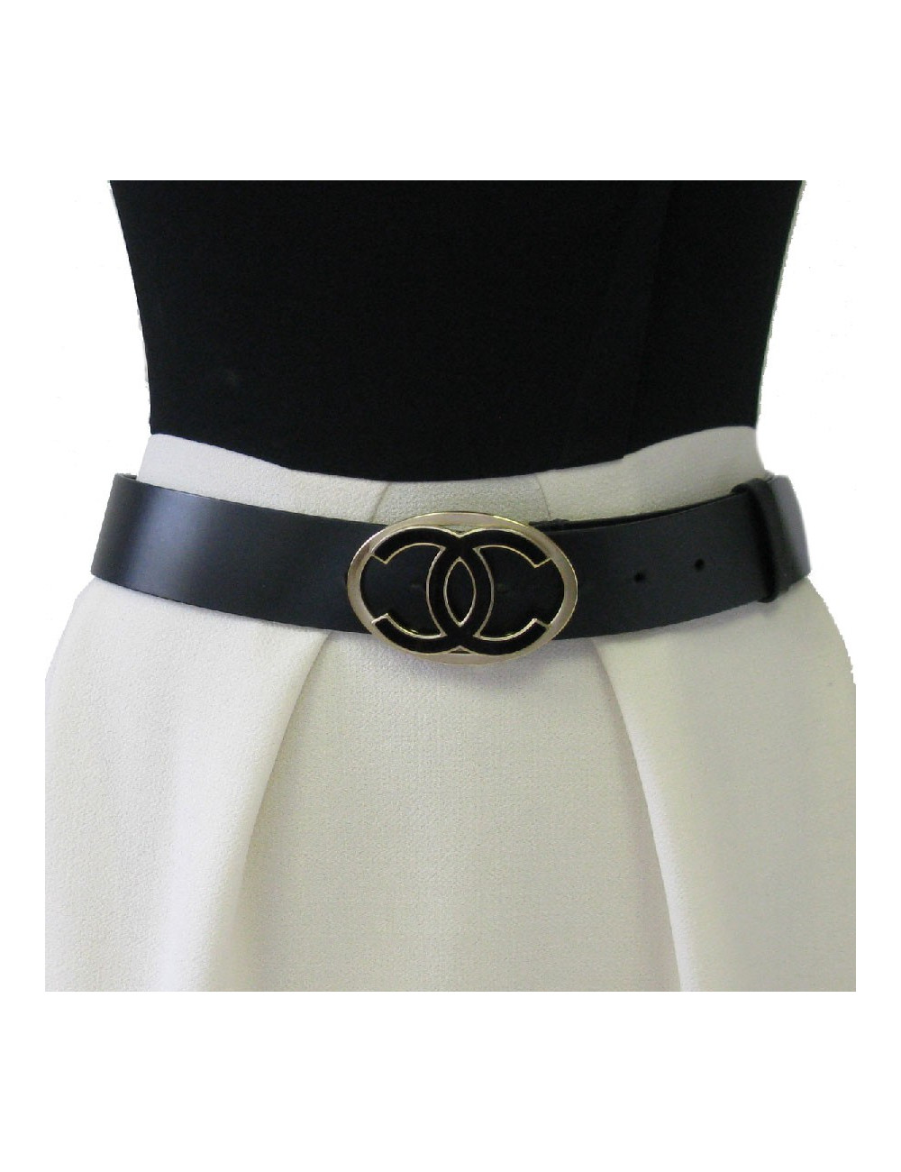 Ceinture CHANEL T 85 en cuir noir