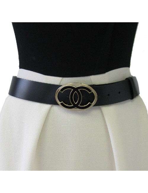 Ceinture CHANEL T 85 en cuir noir