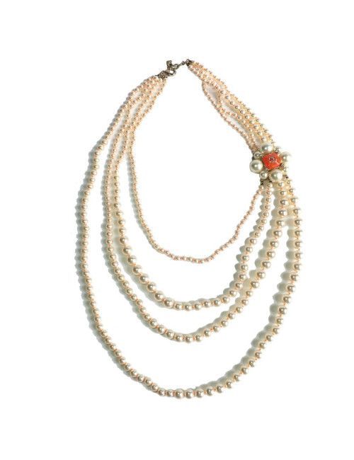 CHANEL necklace with 4 row of pearls and orange molten glass