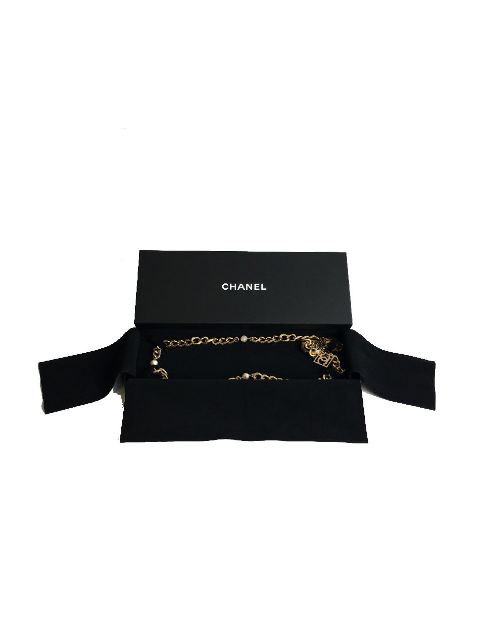 Ceinture sautoir CHANEL chaînes dorés et perles