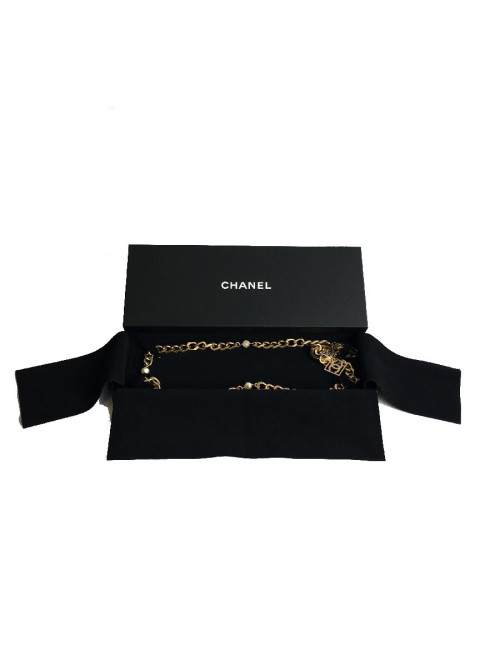 Ceinture sautoir CHANEL chaînes dorés et perles