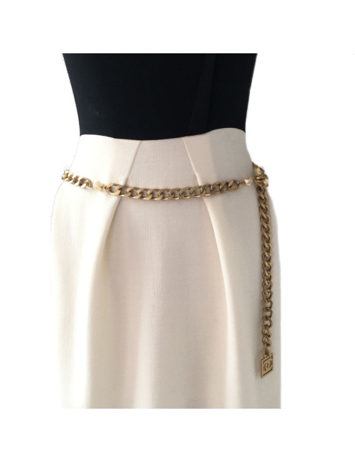 CHANEL vintage Necklace belt in matte gilded metal and pearls