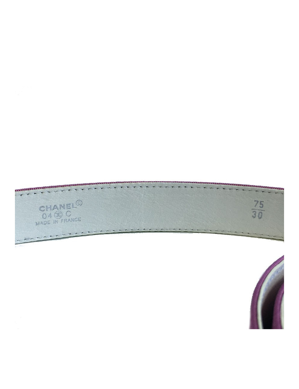 Ceinture CHANEL piqué tricolore sur cuir blanc