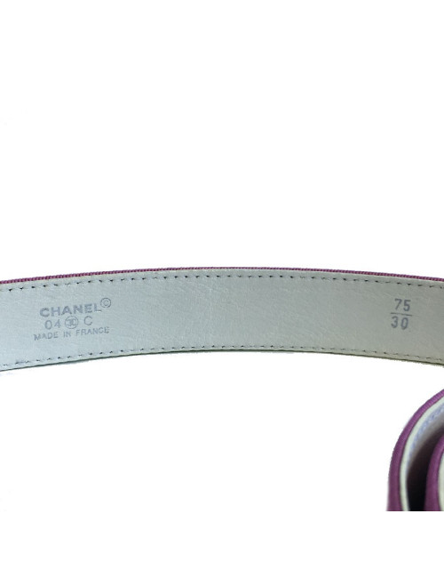 Ceinture CHANEL piqué tricolore sur cuir blanc