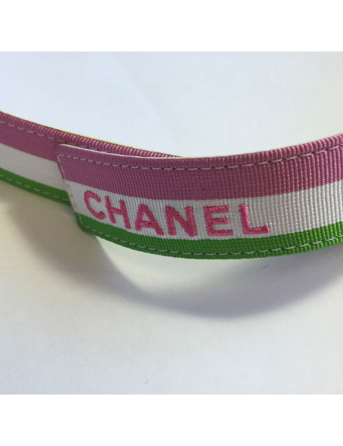 Ceinture CHANEL piqué tricolore sur cuir blanc