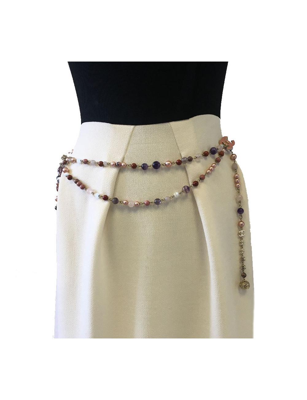 Ceinture-sautoir CHANEL en perles multicolores et CC