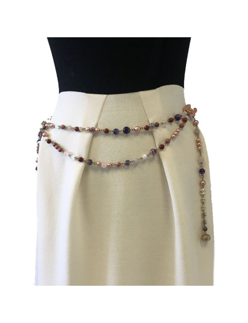 Ceinture-sautoir CHANEL en perles multicolores et CC