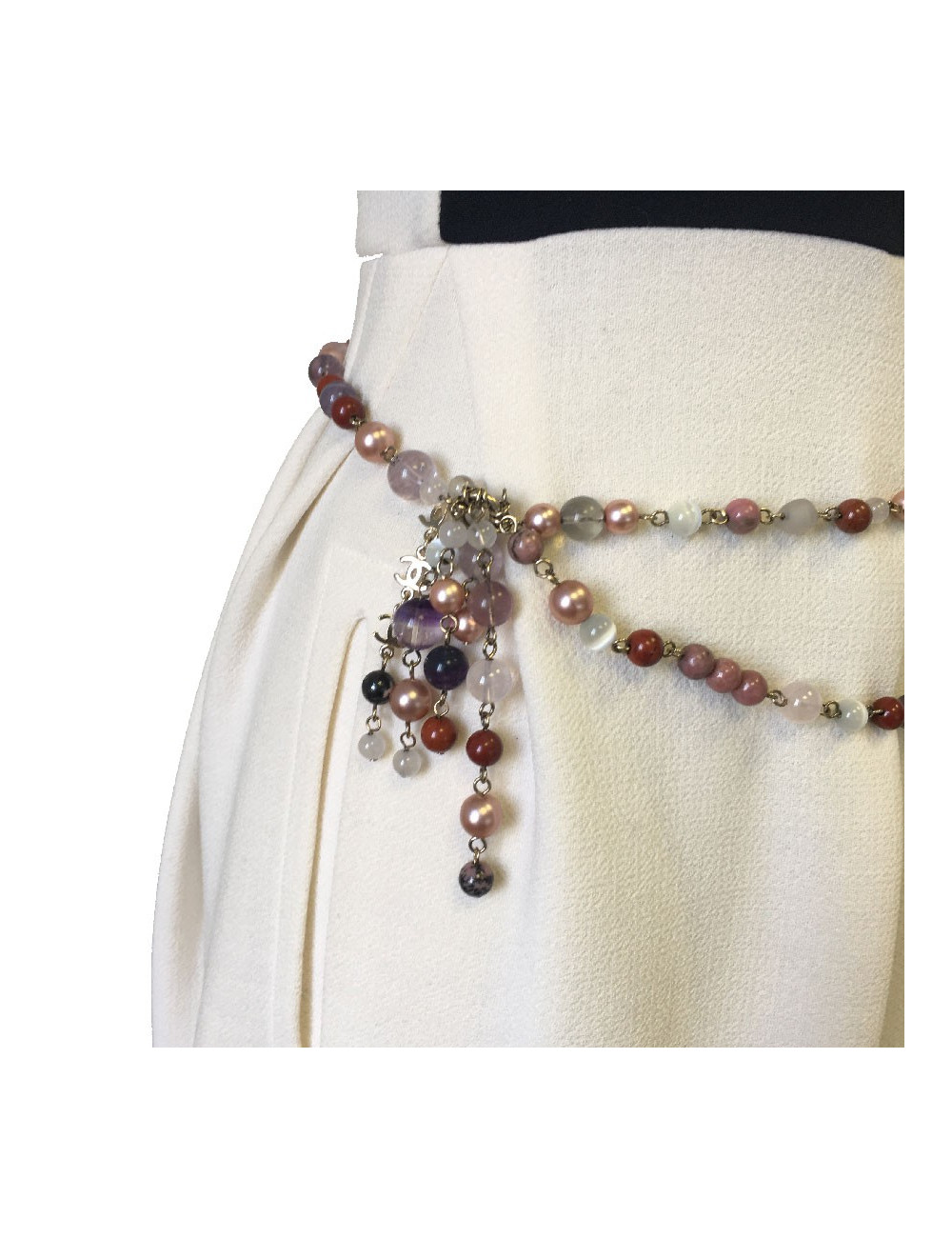 Ceinture-sautoir CHANEL en perles multicolores et CC