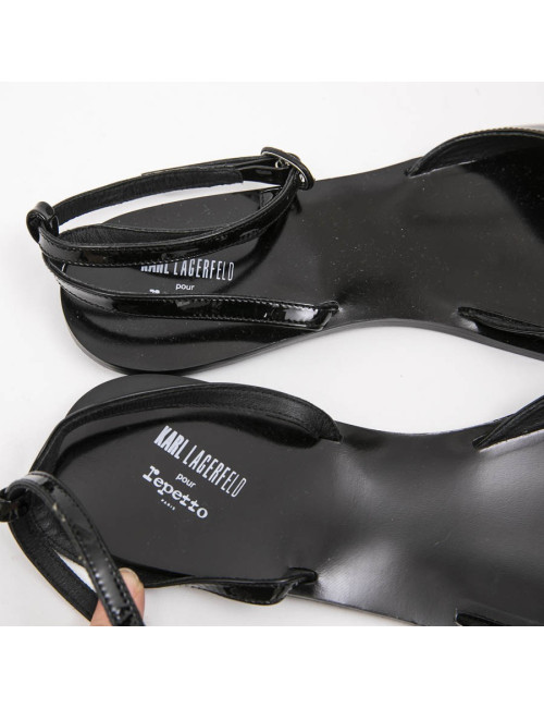  KARL LAGERFELD pour REPETTO sandals in black patent leather size 40FR