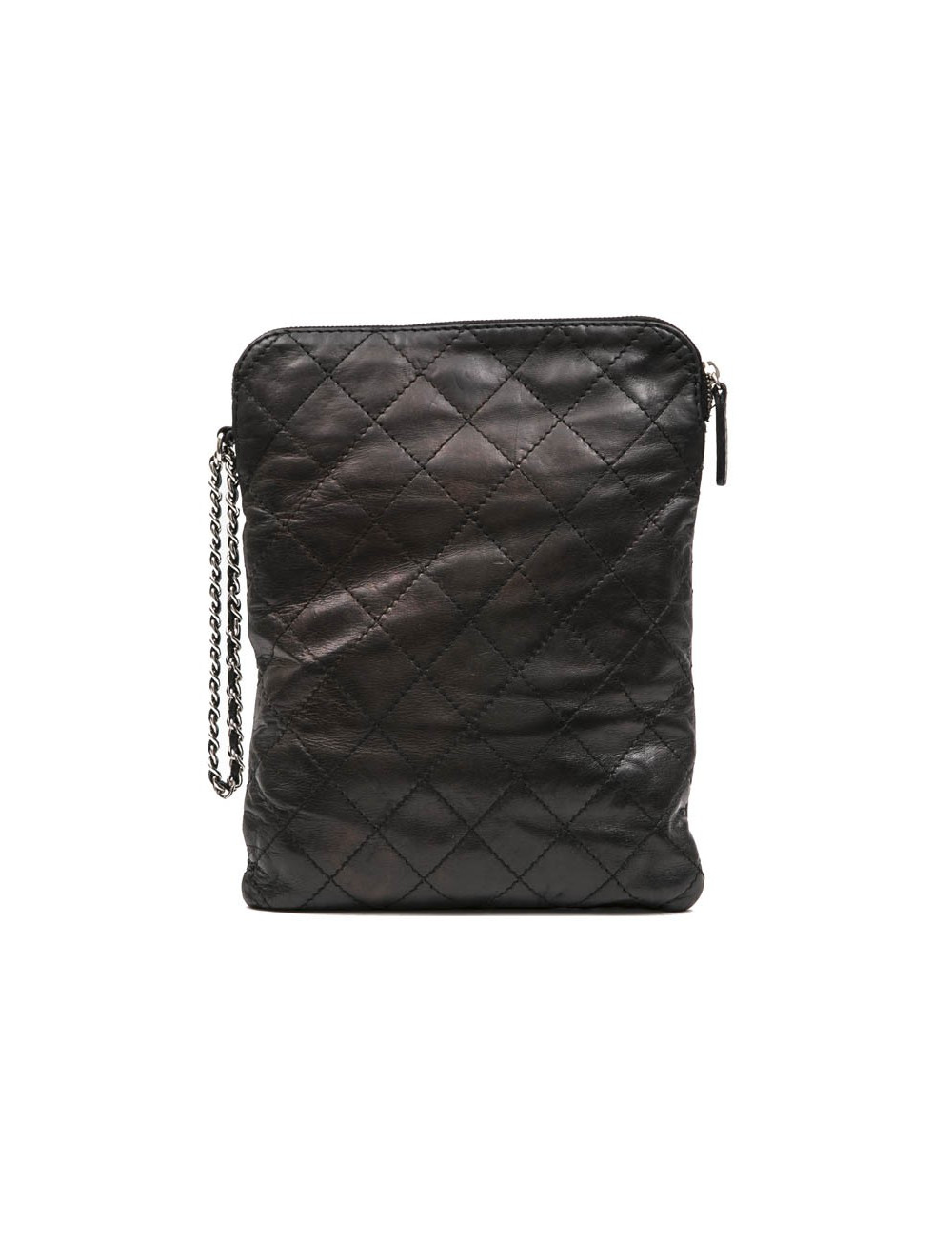 CHANEL Ipad case in black smooth quilted leather