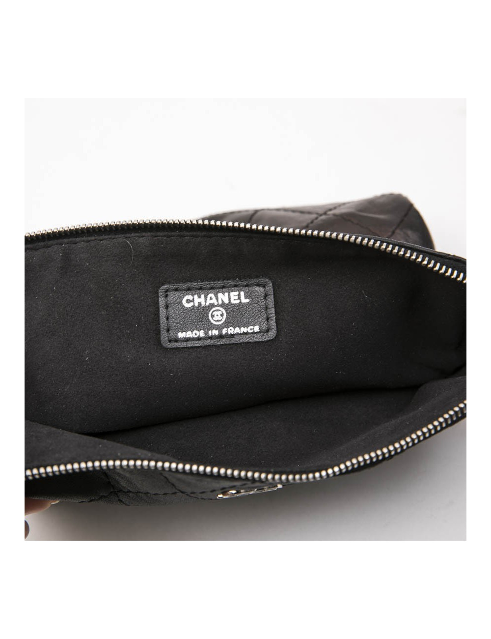 CHANEL Ipad case in black smooth quilted leather