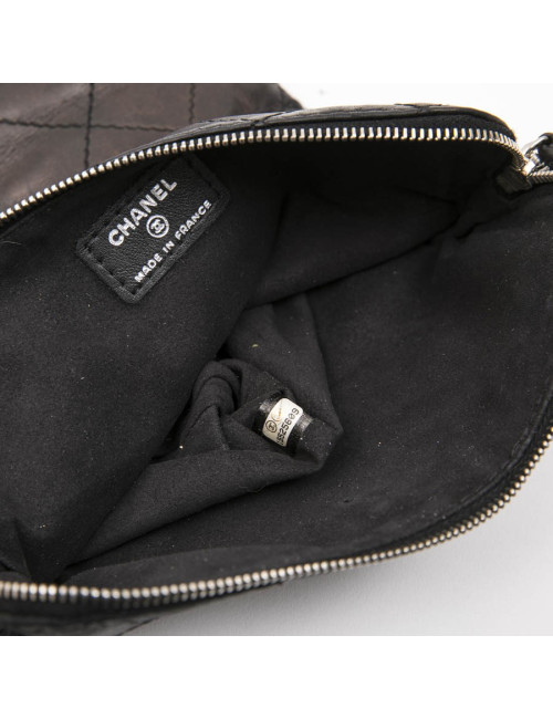 CHANEL Ipad case in black smooth quilted leather