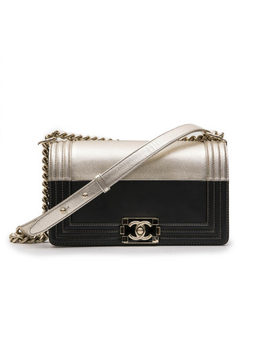 Sac " Boy" CHANEL bicolore noir et argent