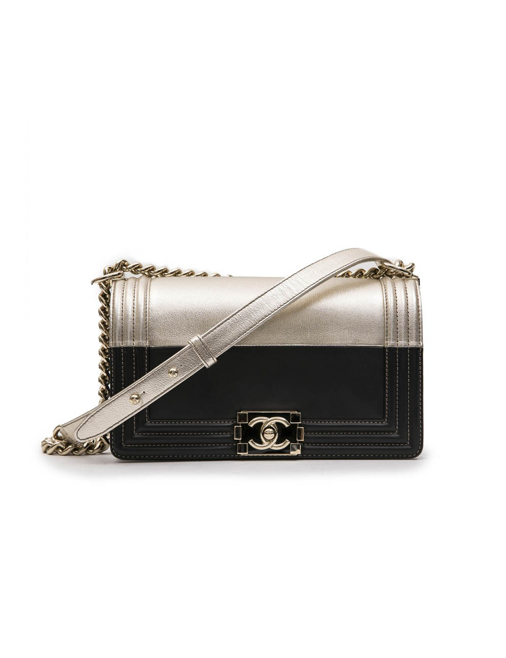 Sac " Boy" CHANEL bicolore noir et argent