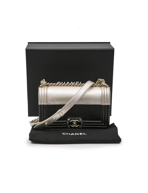 CHANEL Boy bag in black and pale gold smooth lamb leather