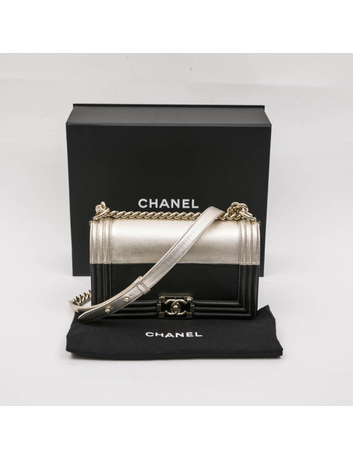 CHANEL Boy bag in black and pale gold smooth lamb leather