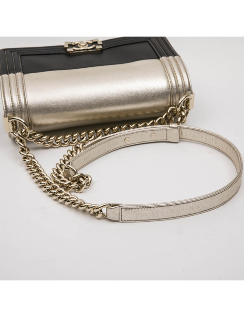 CHANEL Boy bag in black and pale gold smooth lamb leather