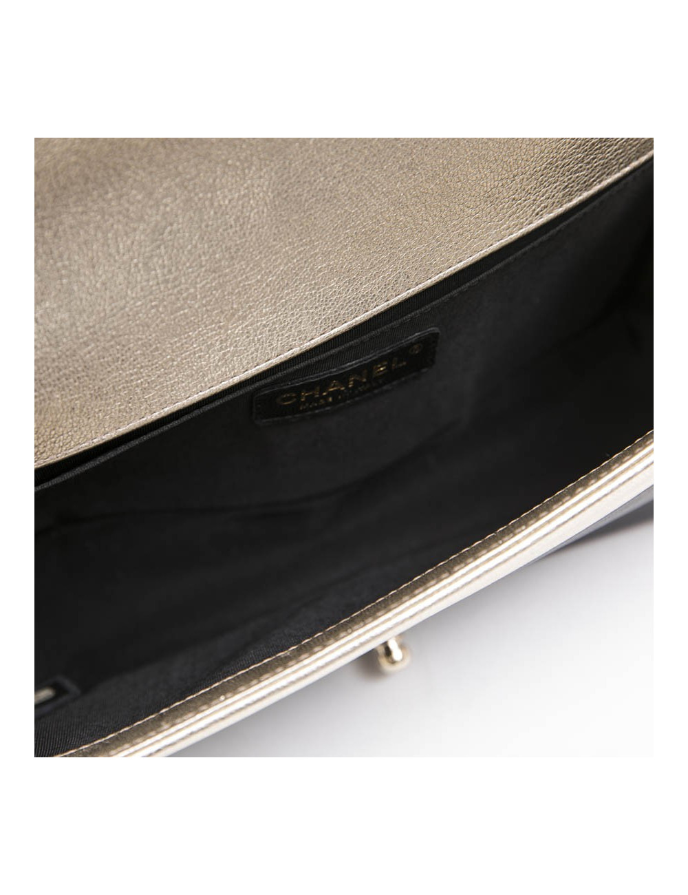 CHANEL Boy bag in black and pale gold smooth lamb leather