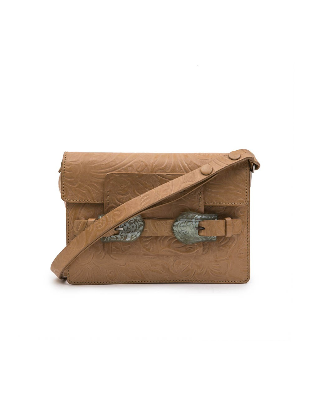 Sac FENDI cuir embossé gold et boucles en corne vert céladon