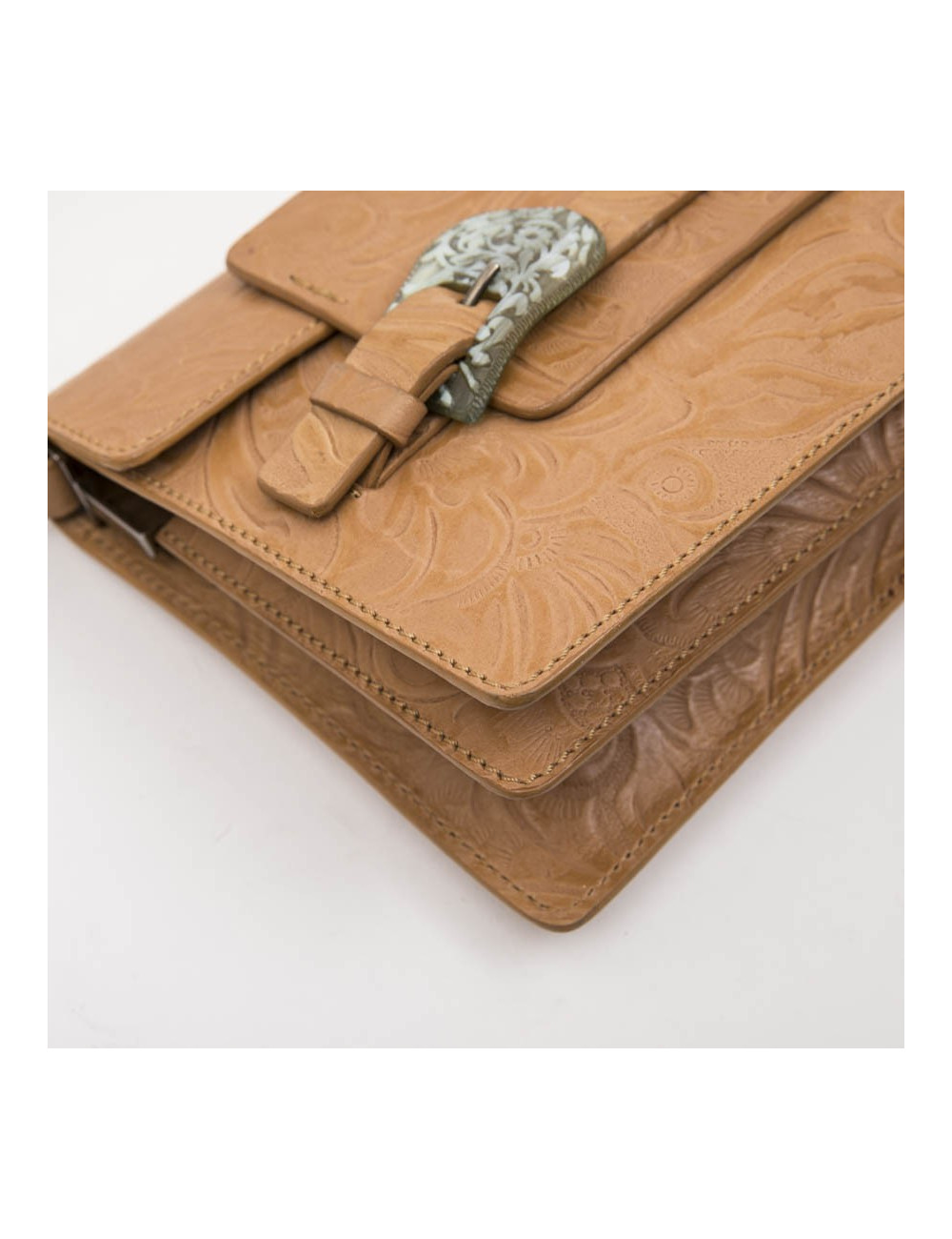 Sac FENDI cuir embossé gold et boucles en corne vert céladon