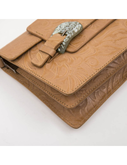 Sac FENDI cuir embossé gold et boucles en corne vert céladon