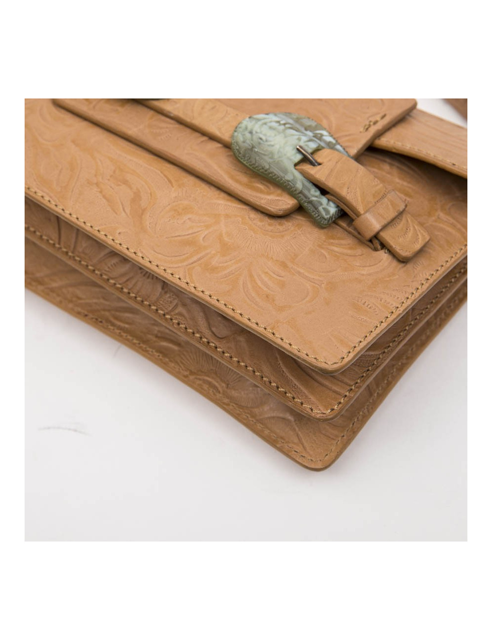 FENDI  bag in embossed natural leather and green celadon horn buckles