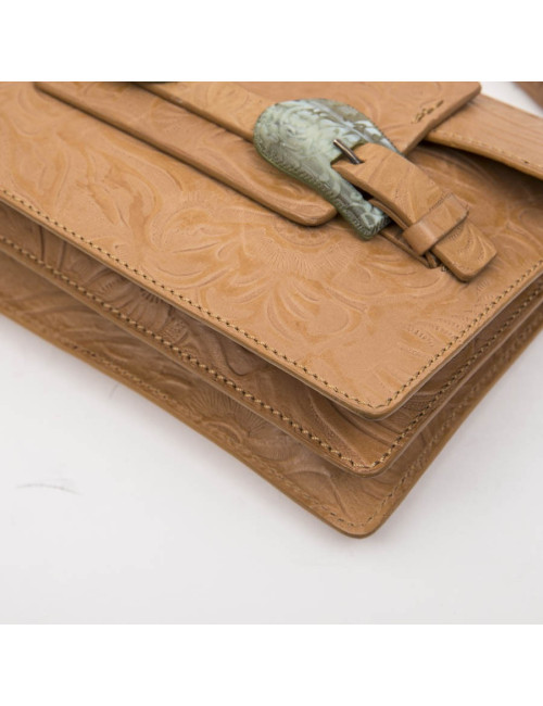 Sac FENDI cuir embossé gold et boucles en corne vert céladon