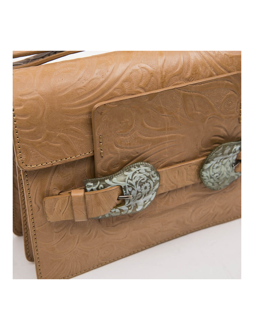 Sac FENDI cuir embossé gold et boucles en corne vert céladon