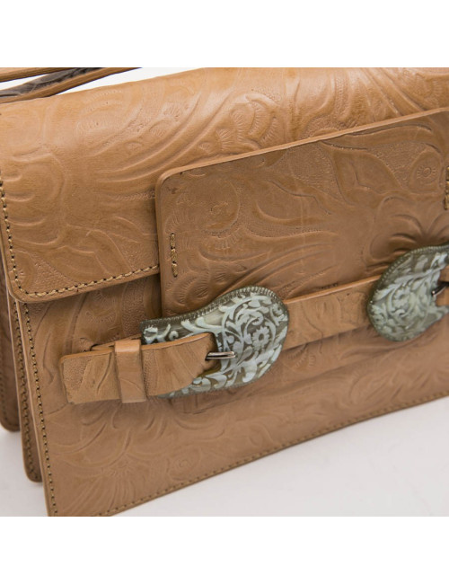 FENDI  bag in embossed natural leather and green celadon horn buckles