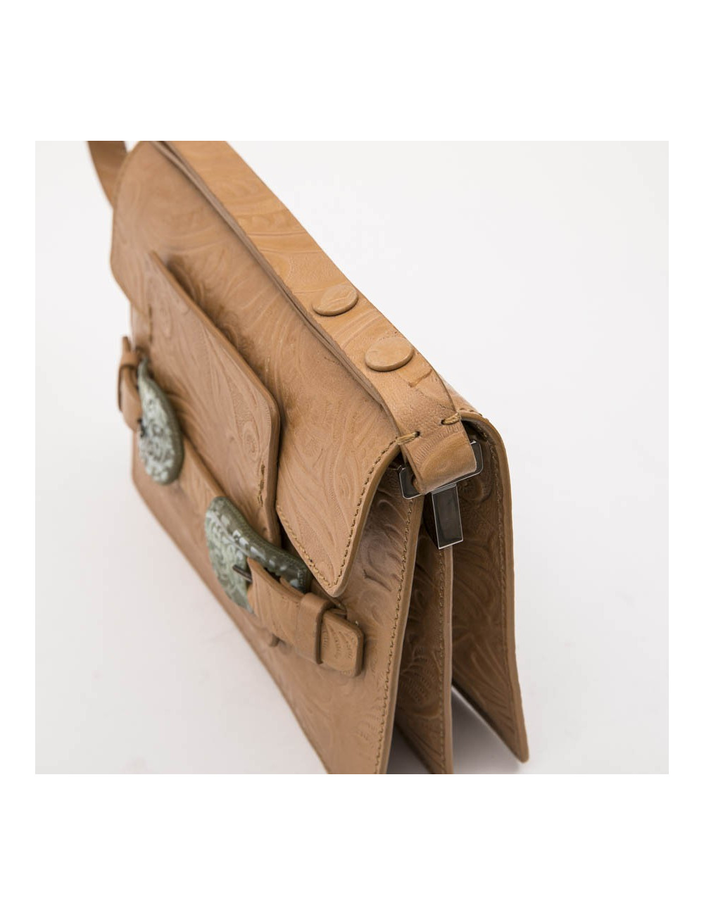 Sac FENDI cuir embossé gold et boucles en corne vert céladon