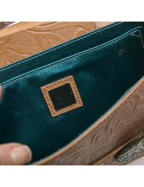 Sac FENDI cuir embossé gold et boucles en corne vert céladon