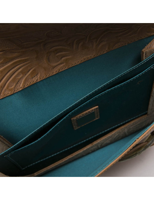 Sac FENDI cuir embossé gold et boucles en corne vert céladon