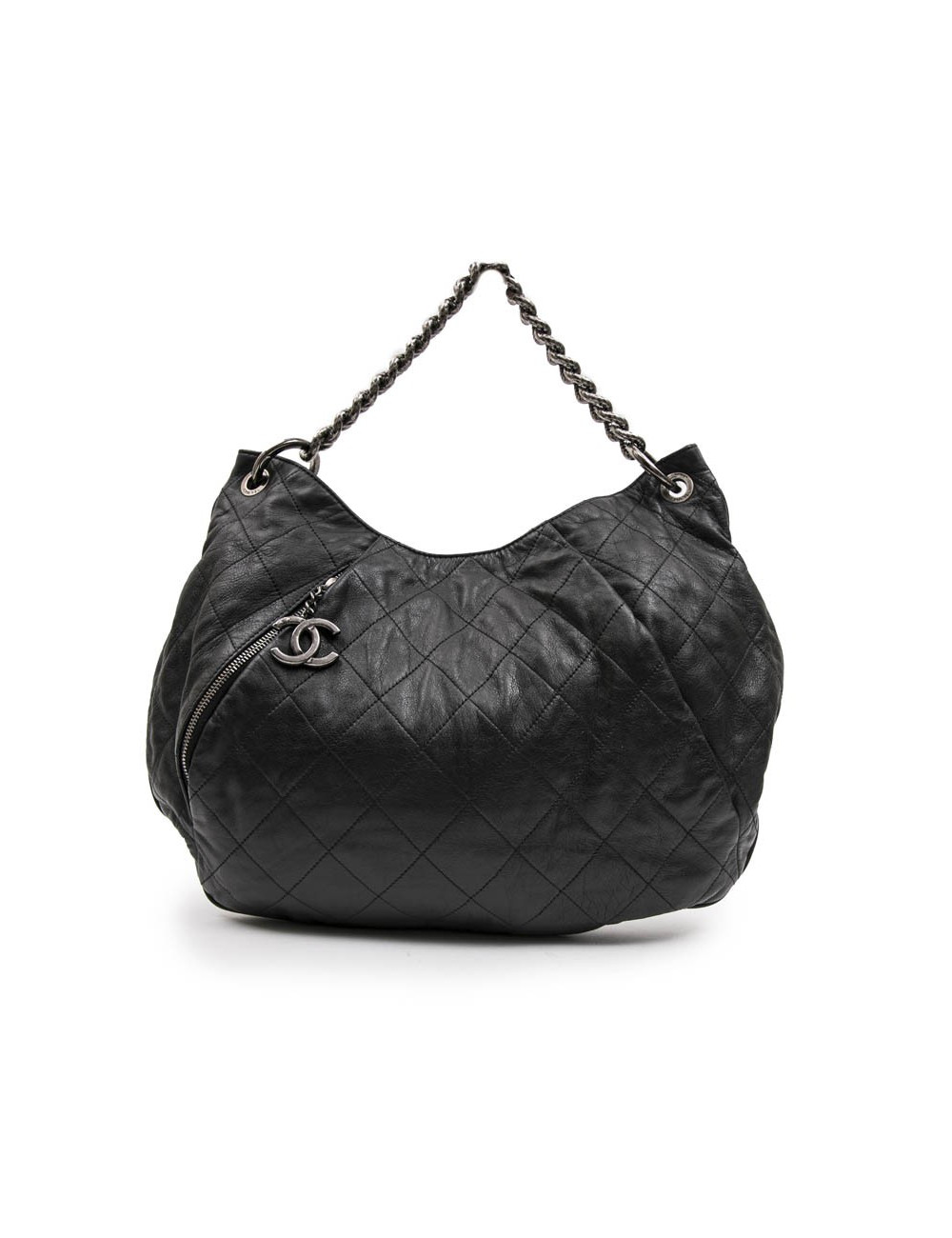 Sac besace CHANEL cuir matelassé gris foncé 