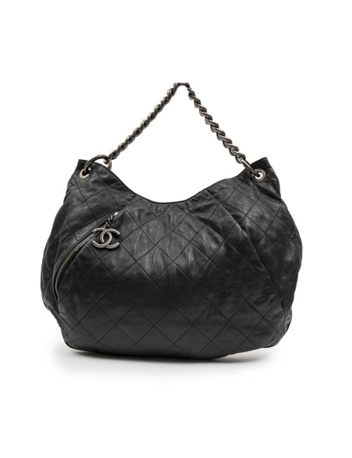 Sac besace CHANEL cuir matelassé gris foncé 
