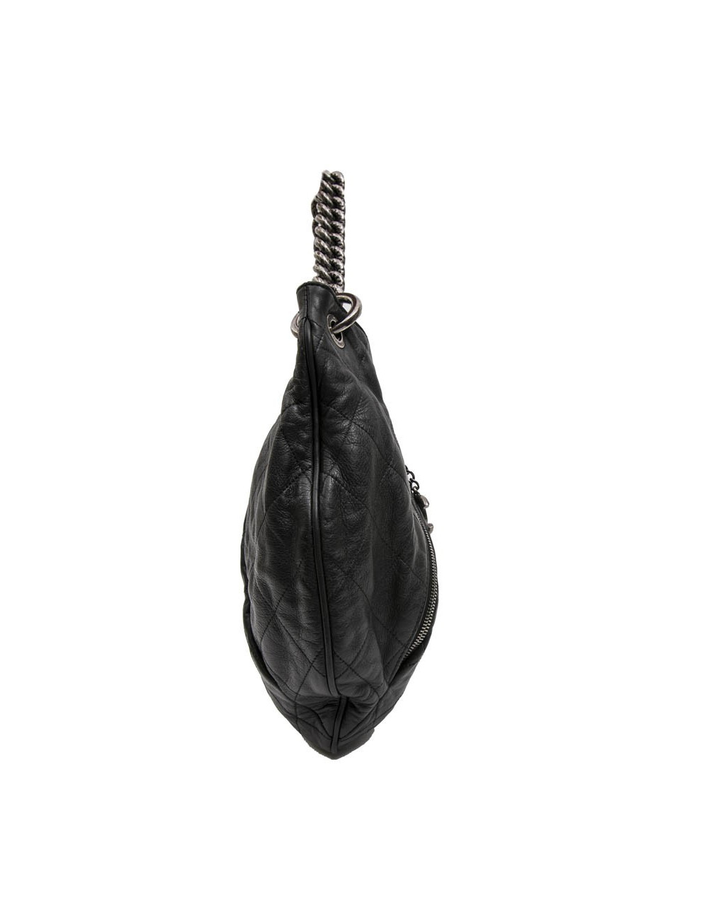 Sac besace CHANEL cuir matelassé gris foncé 