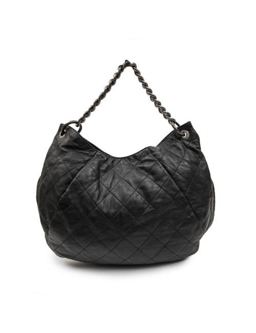 CHANEL messenger bag in aged soft gray quilted lambskin leather