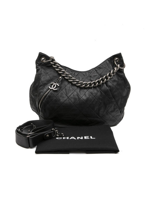 CHANEL messenger bag in aged soft gray quilted lambskin leather