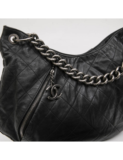 CHANEL messenger bag in aged soft gray quilted lambskin leather