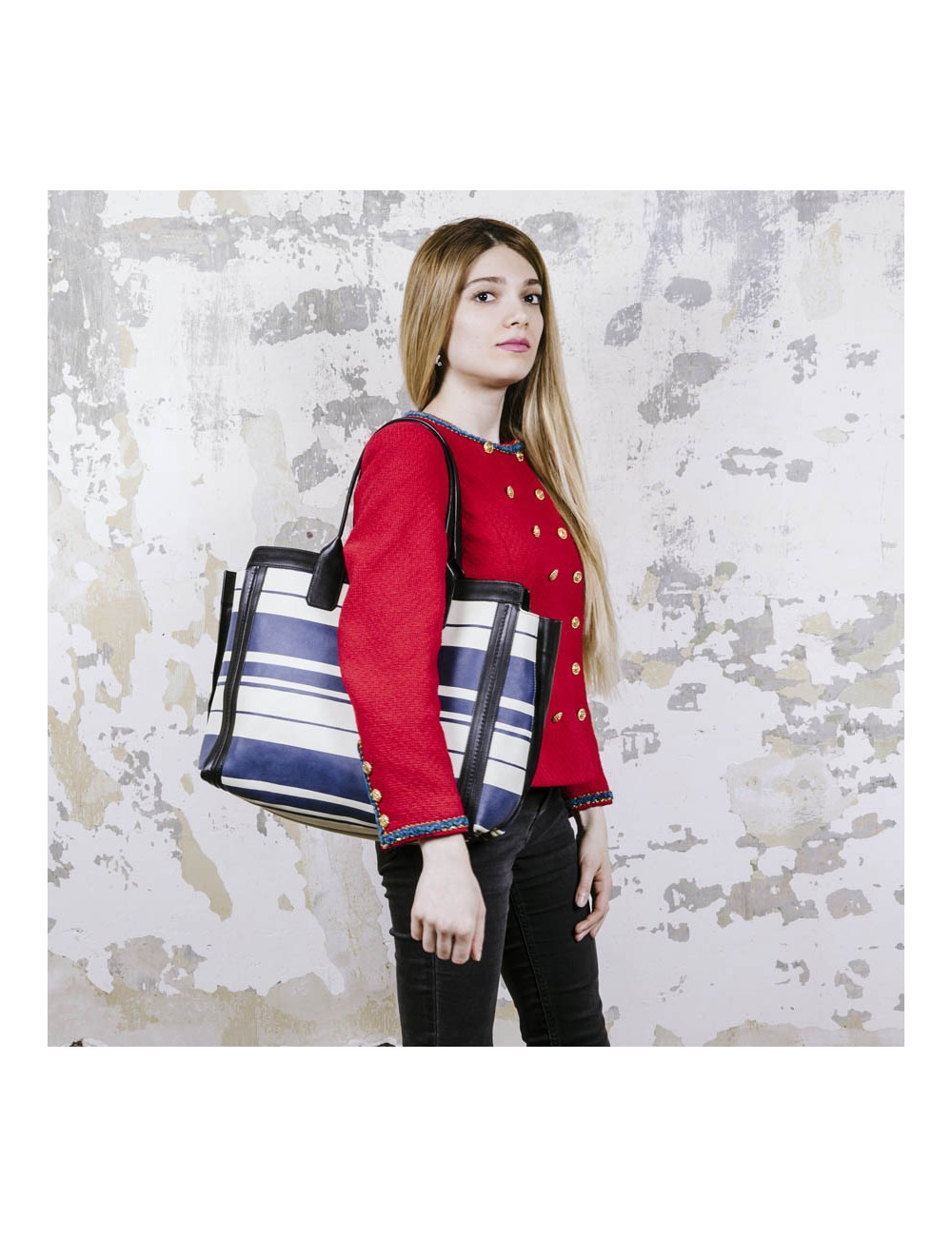 Sac CHLOE en cuir rayé blanc et bleu