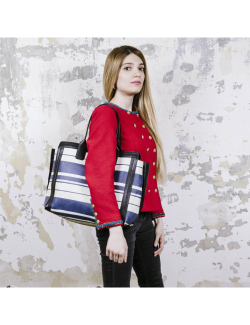 Sac CHLOE en cuir rayé beige et bleu