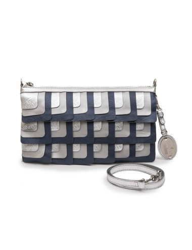 Pochette HOGAN by KARL LAGERFELD en cuir argent et bleu 