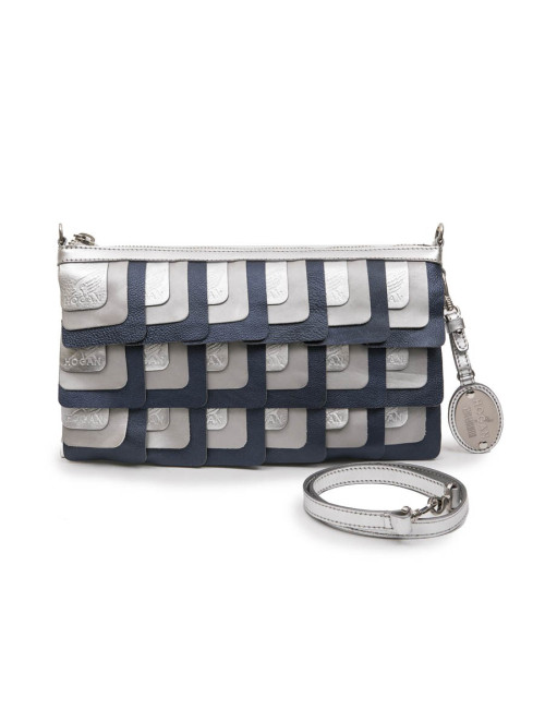 Pochette HOGAN by KARL LAGERFELD en cuir argent et bleu 