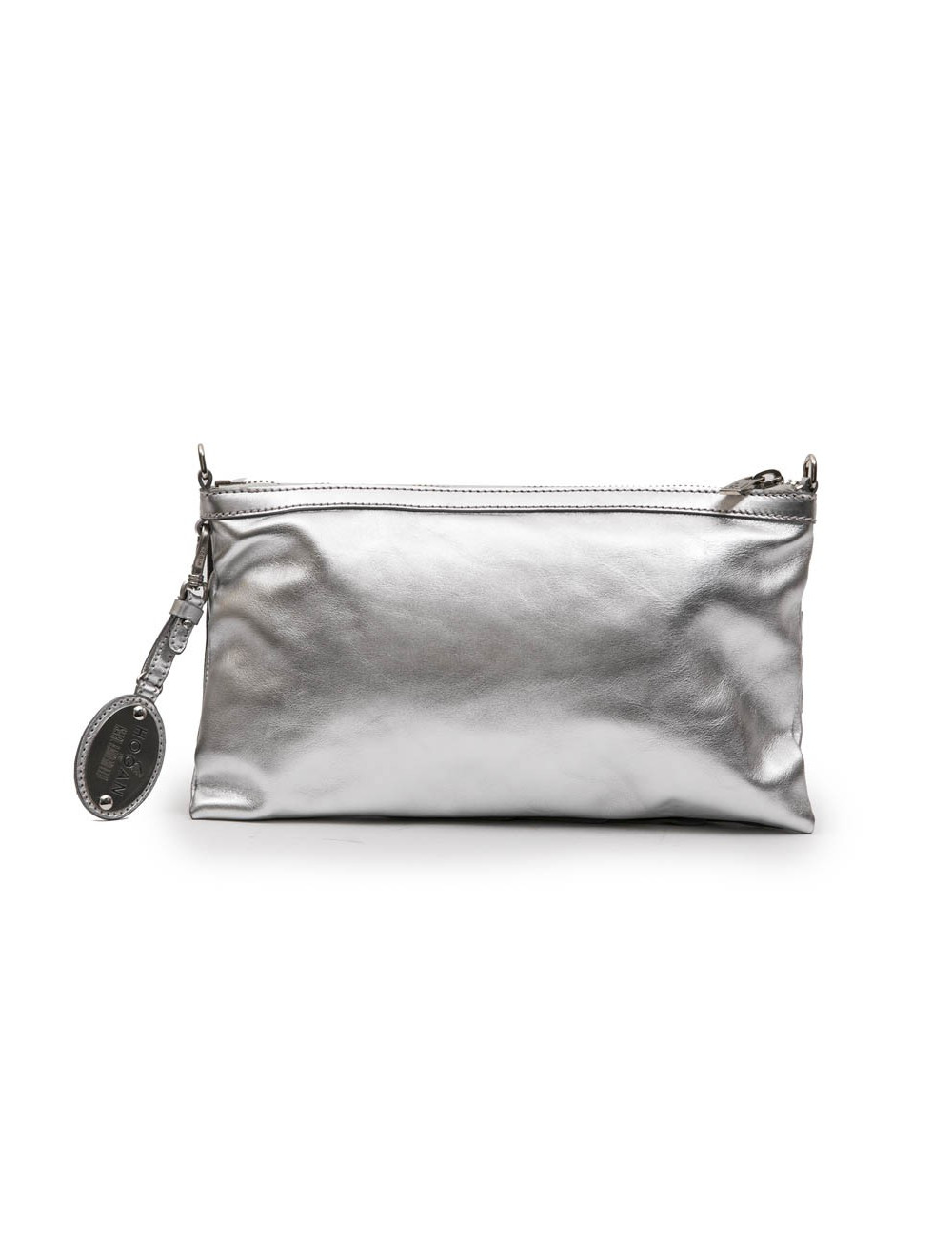 Hogan unisex clutch designed by Karl Lagerfeld in silver leather