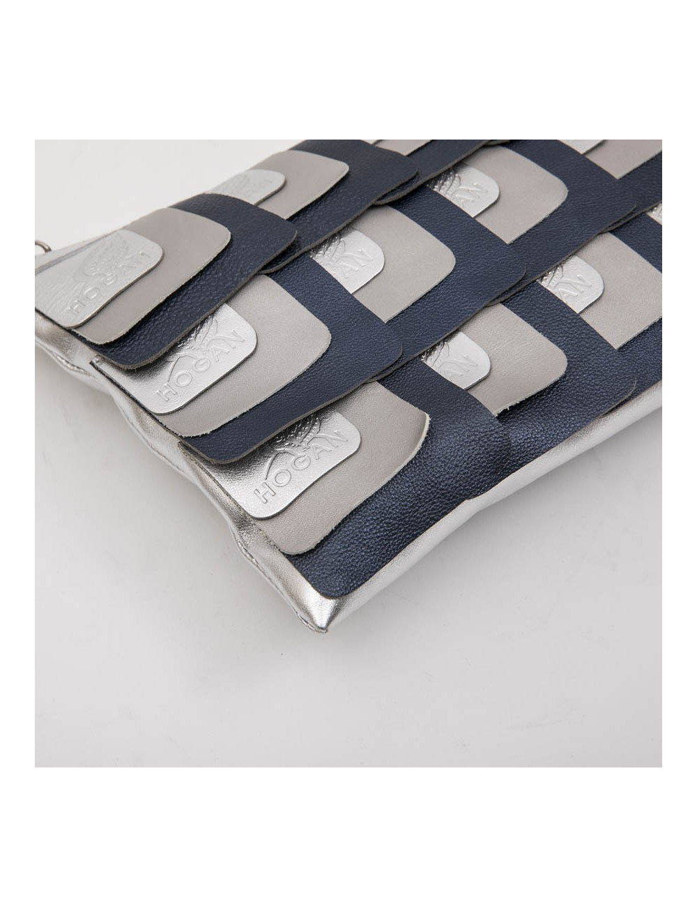 Hogan unisex clutch designed by Karl Lagerfeld in silver leather