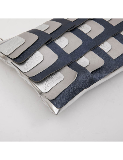 Hogan unisex clutch designed by Karl Lagerfeld in silver leather