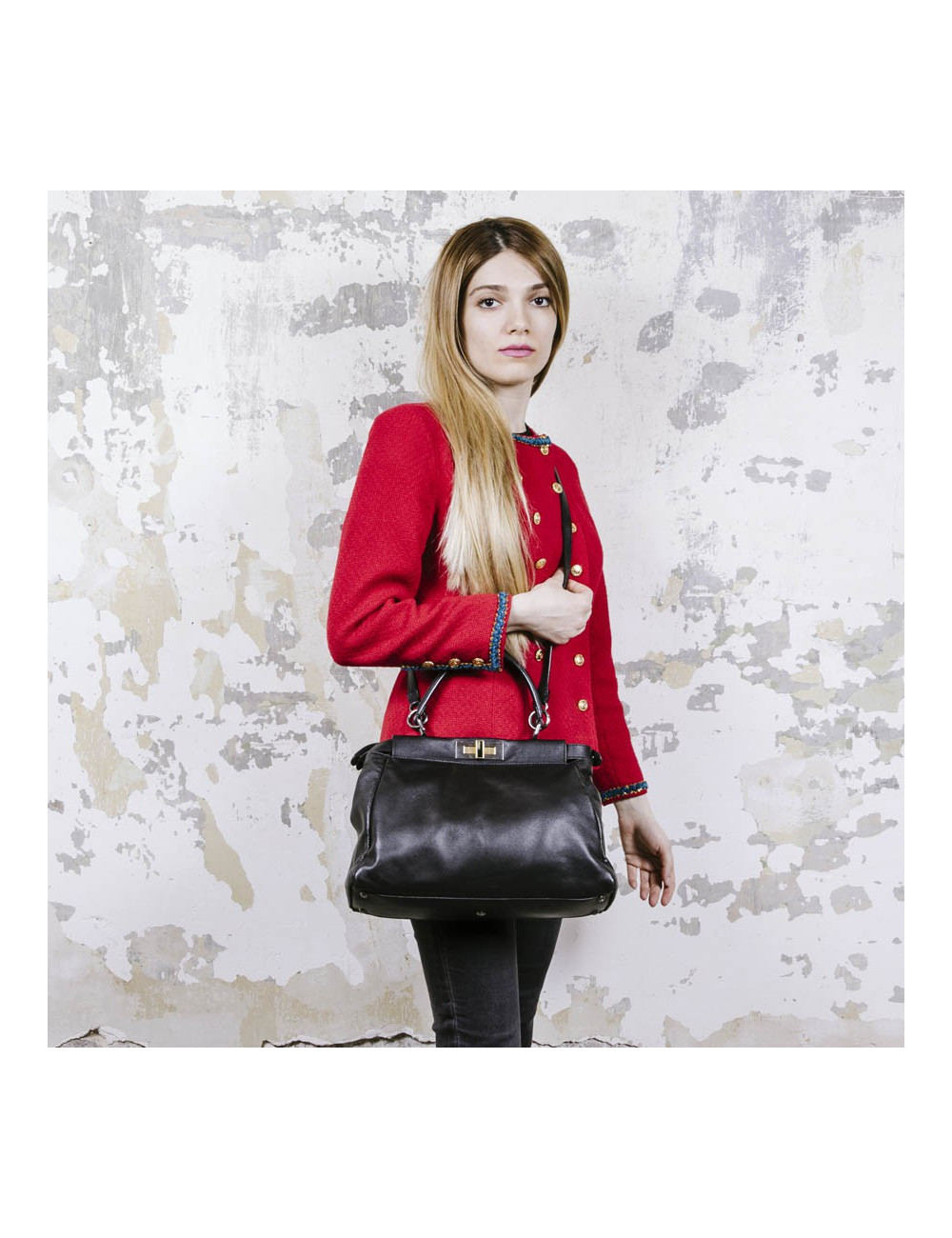 Sac Peekaboo FENDI  cuir d'agneau lisse noir TM