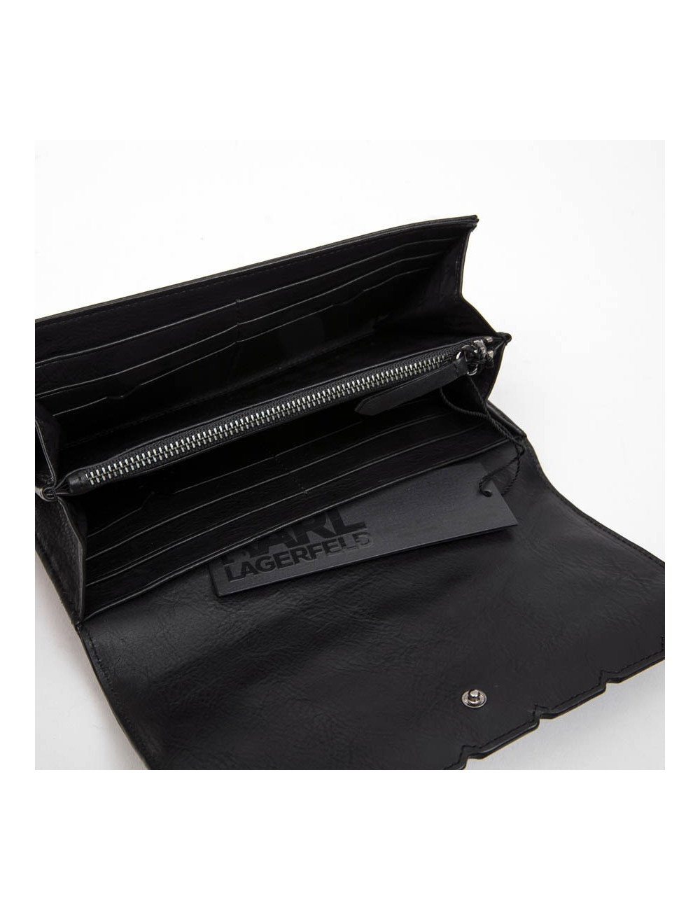 Portefeuille KARL LAGERFELD en cuir noir et cubes métal argent